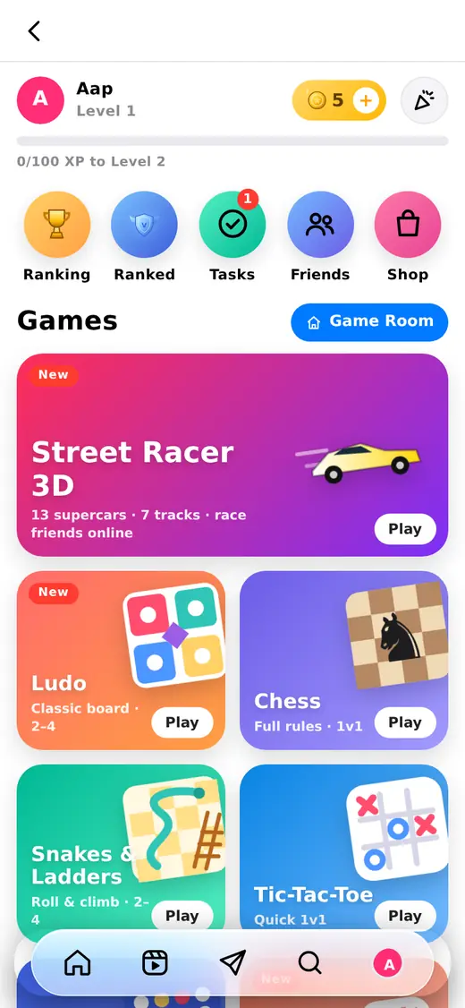 Connexta Games hub screen